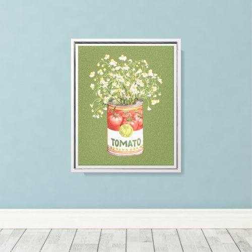 Green Tomato Can Flowers Canvas Print
