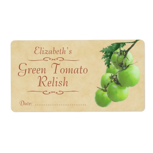 Green tomato relish or canning label