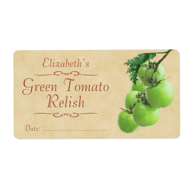 Green tomato relish or canning label (Front)
