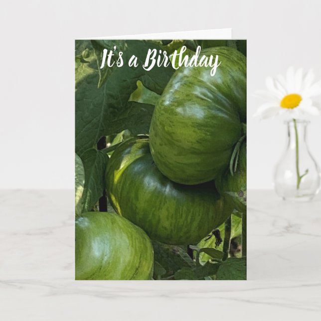 GREEN TOMATO VEGETABLE GARDEN BIRTHDAY CARD (Small Plant)