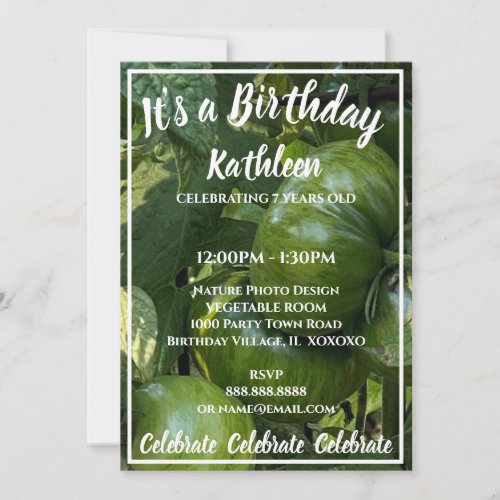 GREEN TOMATO VEGETABLE GARDEN BIRTHDAY INVITATION