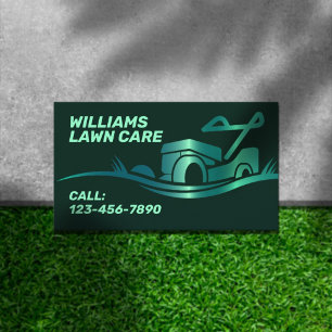 Green tone faux metallic lawn mower business card