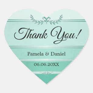 Green Tone On Tone Stripe Wedding Thank You Heart Sticker