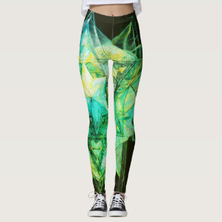 Green Toned Abstract Colors on Customized Modern Leggings
