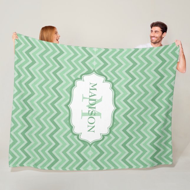 Green Tones Chevron Pattern  Fleece Blanket (In Situ)