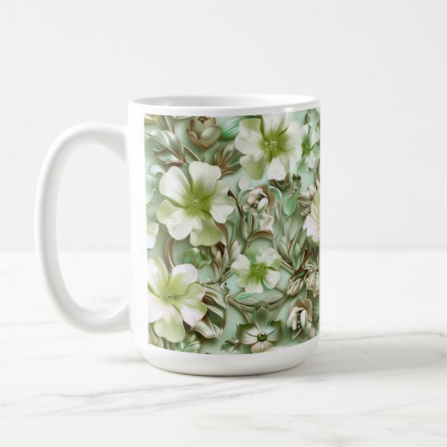 Green tones, Floral Pattern Coffee Mug (Left)