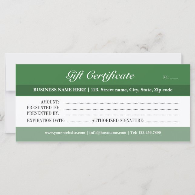 Green Tones Gift Certificate (Front)
