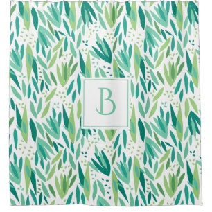 Green Tones Tropical Leafs Pattern Shower Curtain
