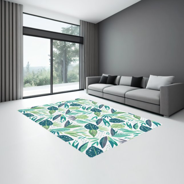 Green tones tropical leaves seamless pattern rug (Insitu (Indoor 3))