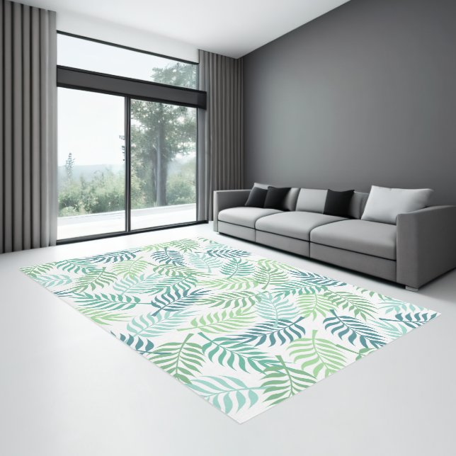 Green tones tropical plam leaves pattern rug (Insitu (Indoor 3))