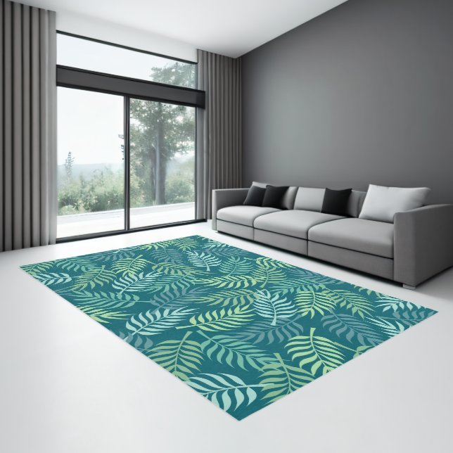 Green tones tropical plam leaves pattern rug (Insitu (Indoor 3))