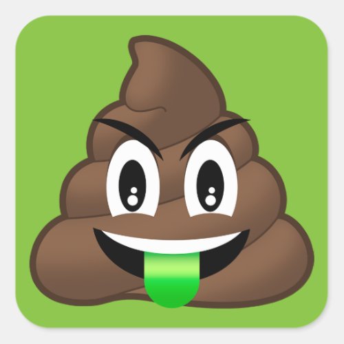 Green Tongue Crazy Poop Emoji Square Sticker