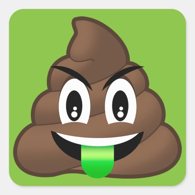 Green Tongue Crazy Poop Emoji Square Sticker (Front)
