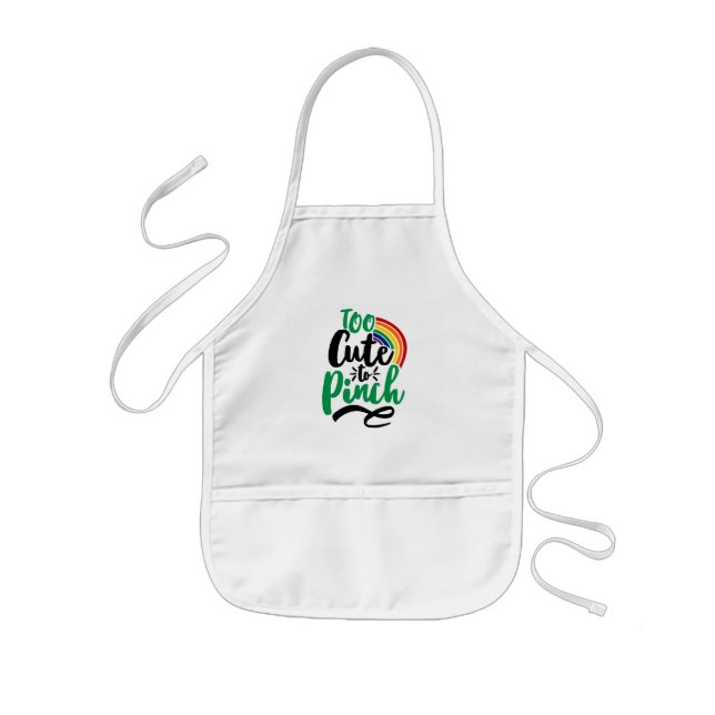 Green Too Cute to Pinch St. Patrick’s Day Graphic Kids' Apron (Front)