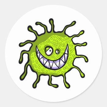 Green Toothy Bacteria Allergy Bug Classic Round Sticker by prawny at Zazzle