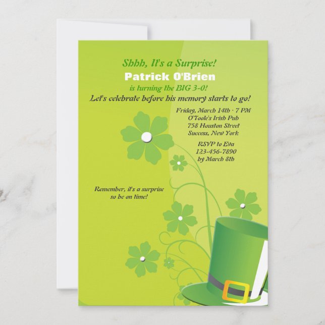 Green Top Hat Party Invitation (Front)