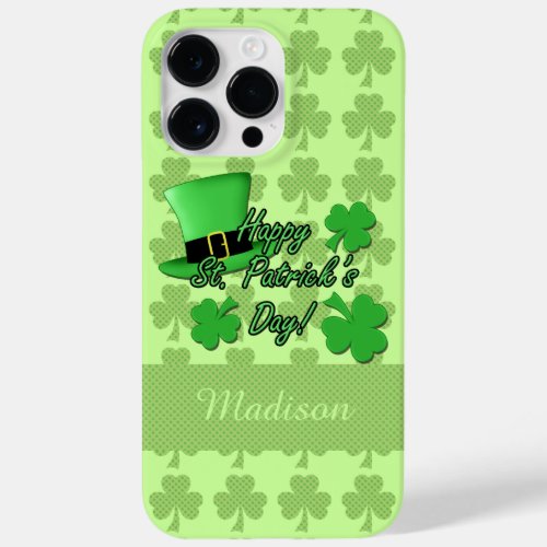 Green top hat Shamrocks St Patricks Monogram name Case_Mate iPhone 14 Pro Max Case