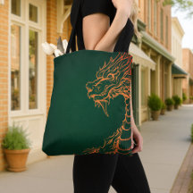 Green Tote Bag with Colorful Dragon Print