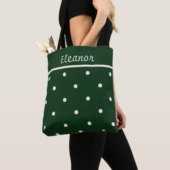 Green Tote with Cream Dots – Perfect for Holidays  (Close Up)