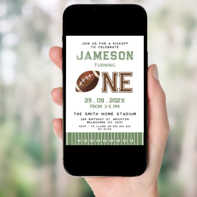 Green Touch Lines Football 1st Birthday Invitation (Front Digital)