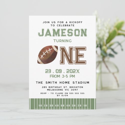 Green Touch Lines Football 1st Birthday Invitation