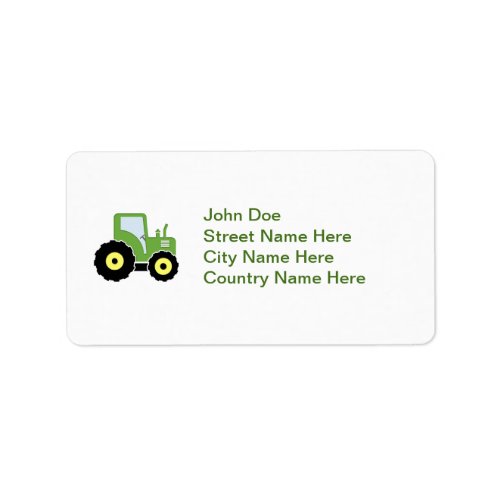 Green toy tractor label