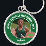 Green Track & Field Photo High School Athlete Keychain<br><div class="desc">This cool customized high school track team athlete photo gift features white typography of your team on a green keychain with a running track. Personalize with your student's photograph and class year as a proud runner parent.</div>