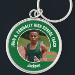 Green Track & Field Photo High School Athlete Keychain<br><div class="desc">This cool customized high school track team athlete photo gift features white typography of your team on a green keychain with a running track. Personalize with your student's photograph and class year as a proud runner parent.</div>