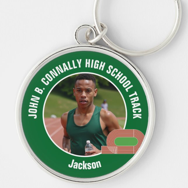 Green Track & Field Photo High School Athlete Keychain (Front)