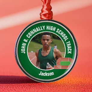 Green Track & Field Photo High School Christmas Metal Ornament