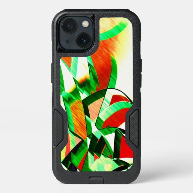 Green tracks, drizzles on orange coral background otterbox iPhone case (Back)