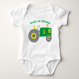 Green Tractor 1st Birthday Baby Bodysuit
