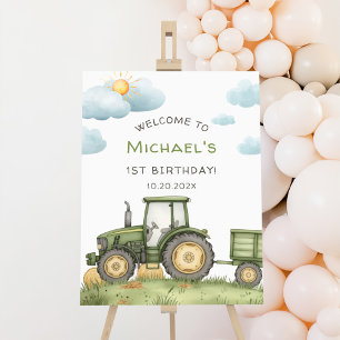 Green Tractor 1st Birthday Party Welcome Sign