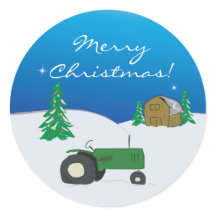 Green Tractor and Barn Holiday Decoration Sticker