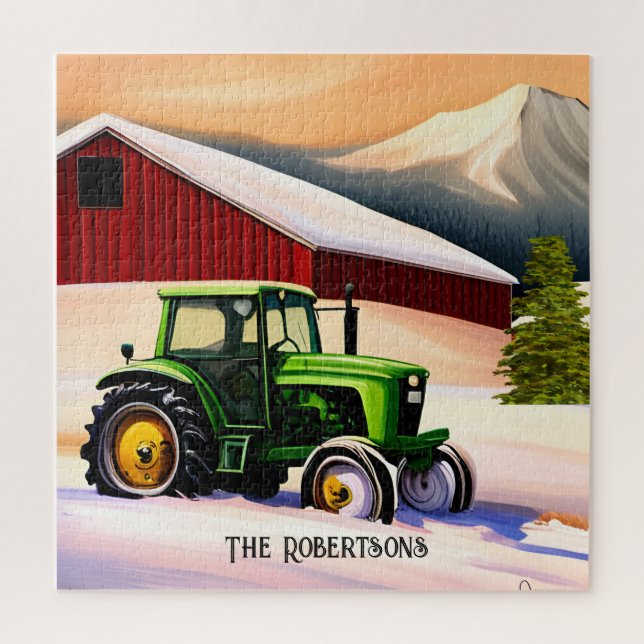  Green Tractor and Red Barn Jigsaw Puzzle (Vertical)