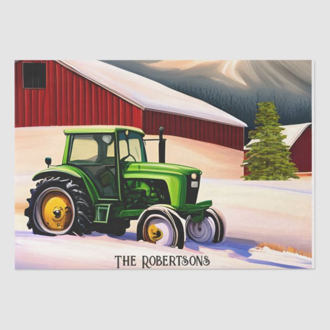  Green Tractor and Red Barn Tissue Paper (Front)