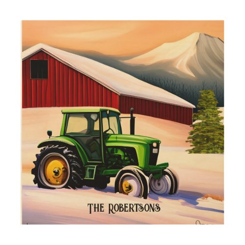  Green Tractor and Red Barn Wood Wall Art