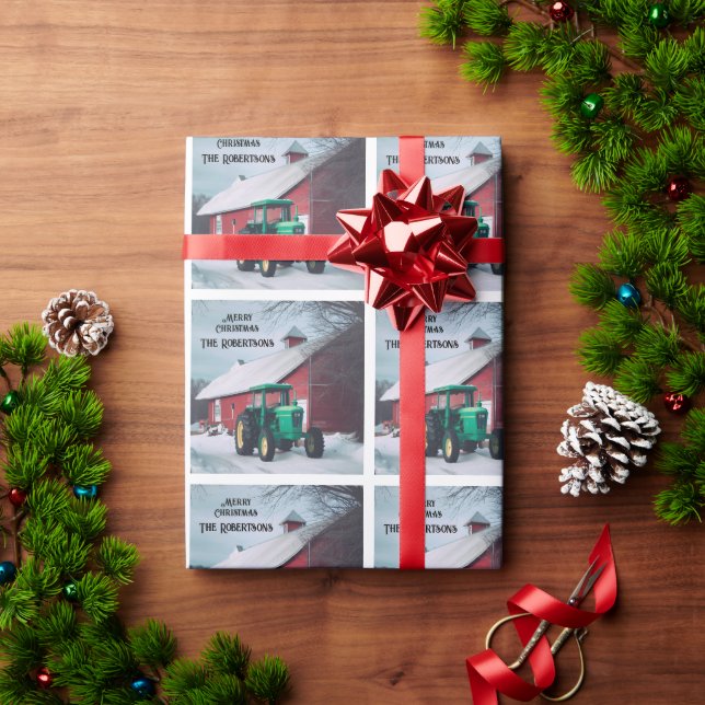  Green Tractor and Red Barn Wrapping Paper (Holiday Gift)