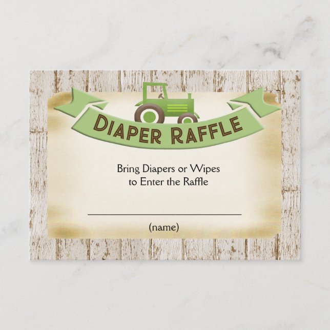 Green Tractor Baby Boy Diaper Raffle Card (Front)