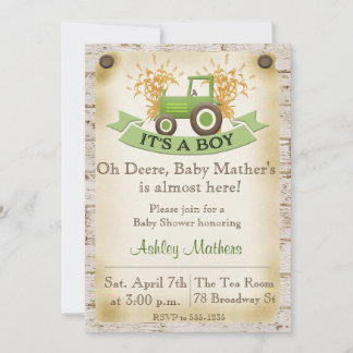 Green Tractor Baby Boy Shower Invitation