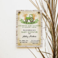 Green Tractor Baby Boy Shower Invitation