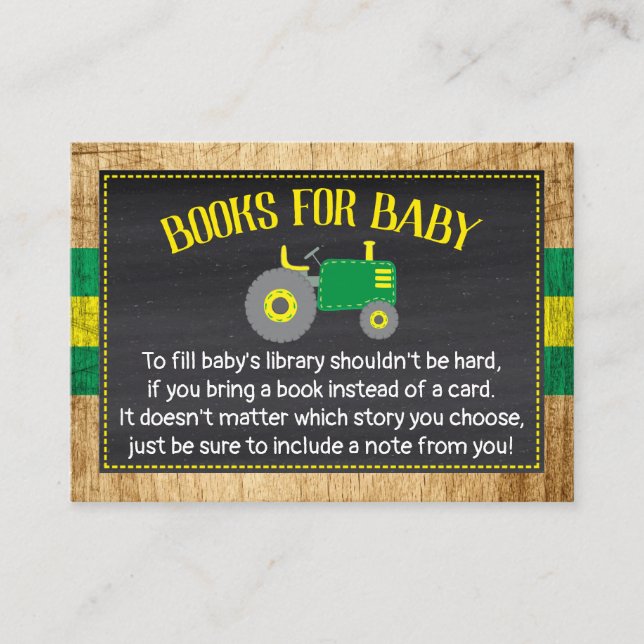 Green Tractor Baby Shower Bring a Book Enclosure Card (Front)
