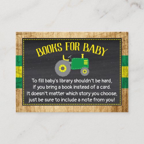 Green Tractor Baby Shower Bring a Book Enclosure Card