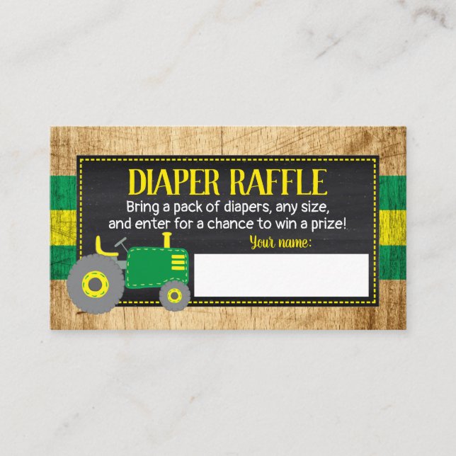 Green Tractor Baby Shower Diaper Raffle Ticket Enclosure Card (Front)