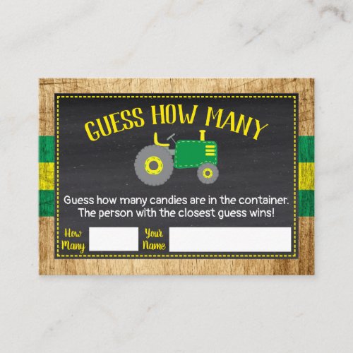 Green Tractor Baby Shower Guess How Many Game Card