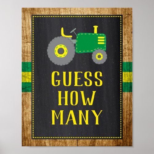 Green Tractor Baby Shower Guess How Many Game Sign