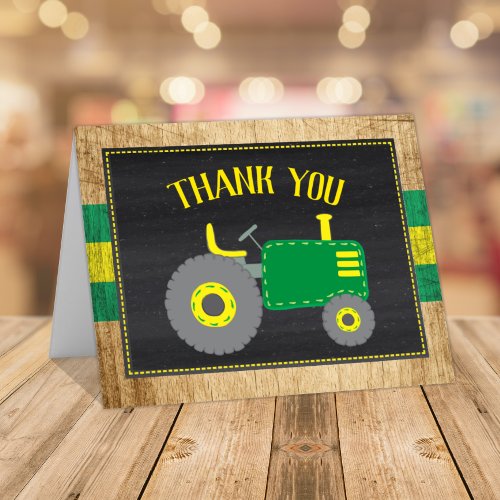 Green Tractor Baby Shower Thank You Card