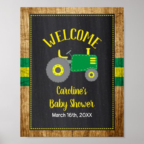 Green Tractor Baby Shower Welcome Sign Decor