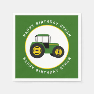 Green Tractor Birthday Custom Napkins
