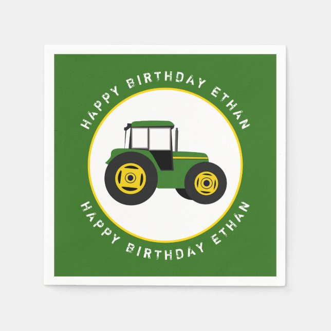 Green Tractor Birthday Custom  Napkins (Front)